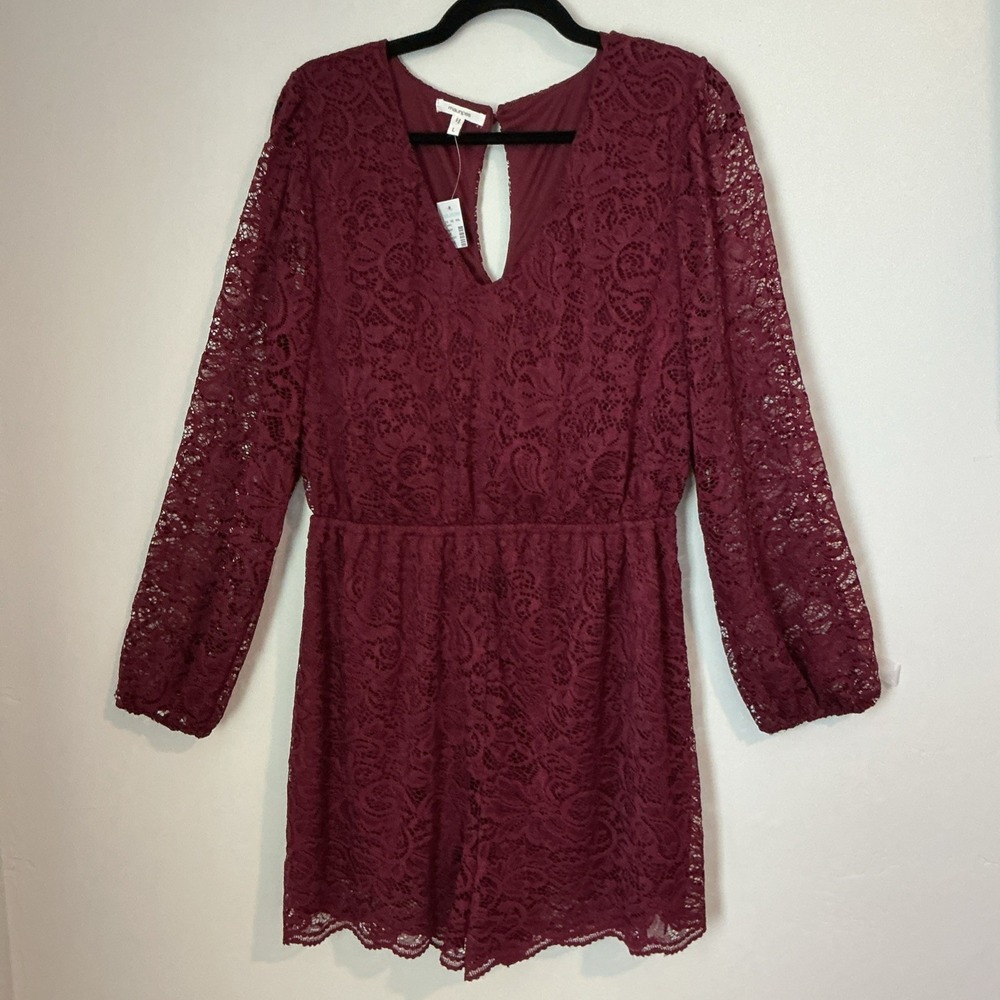 Maurices Long Sleeve All Over Lace Romper Burgundy Large NWT - Picture 2 of 13